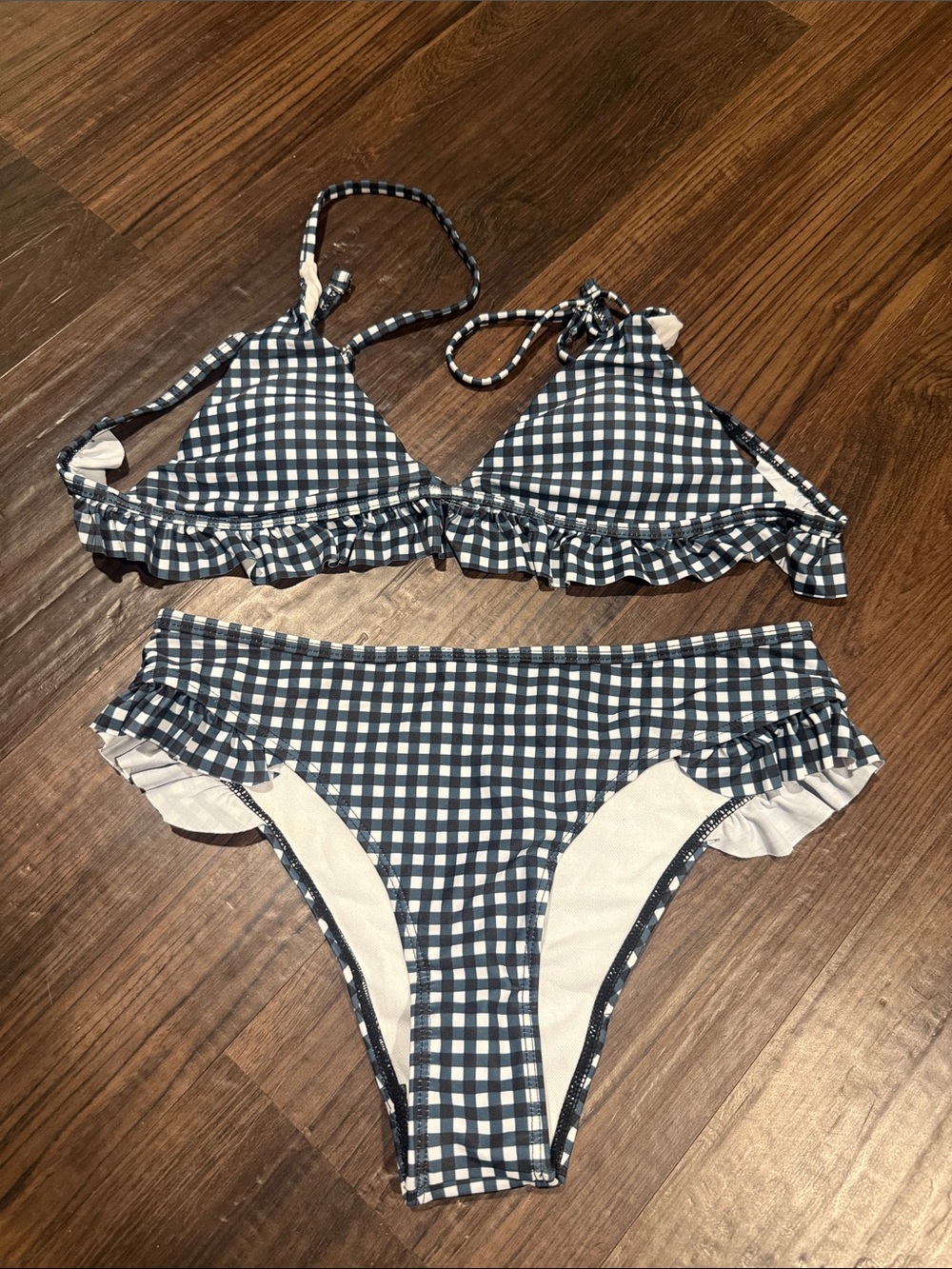 Navy Gingham Ruffle Bikini